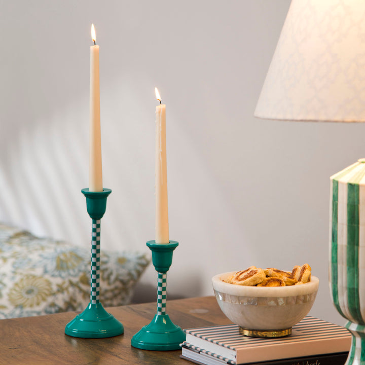 Jade Mint Checkered Candlesticks