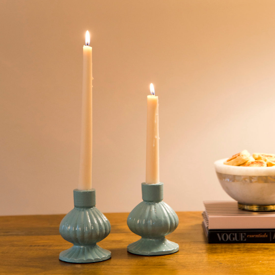 Sculpted Aluminum Sage Green Candlesticks