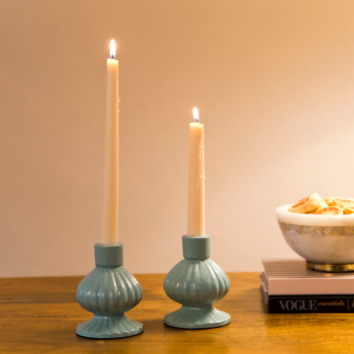 Sculpted Aluminum Sage Green Candlesticks