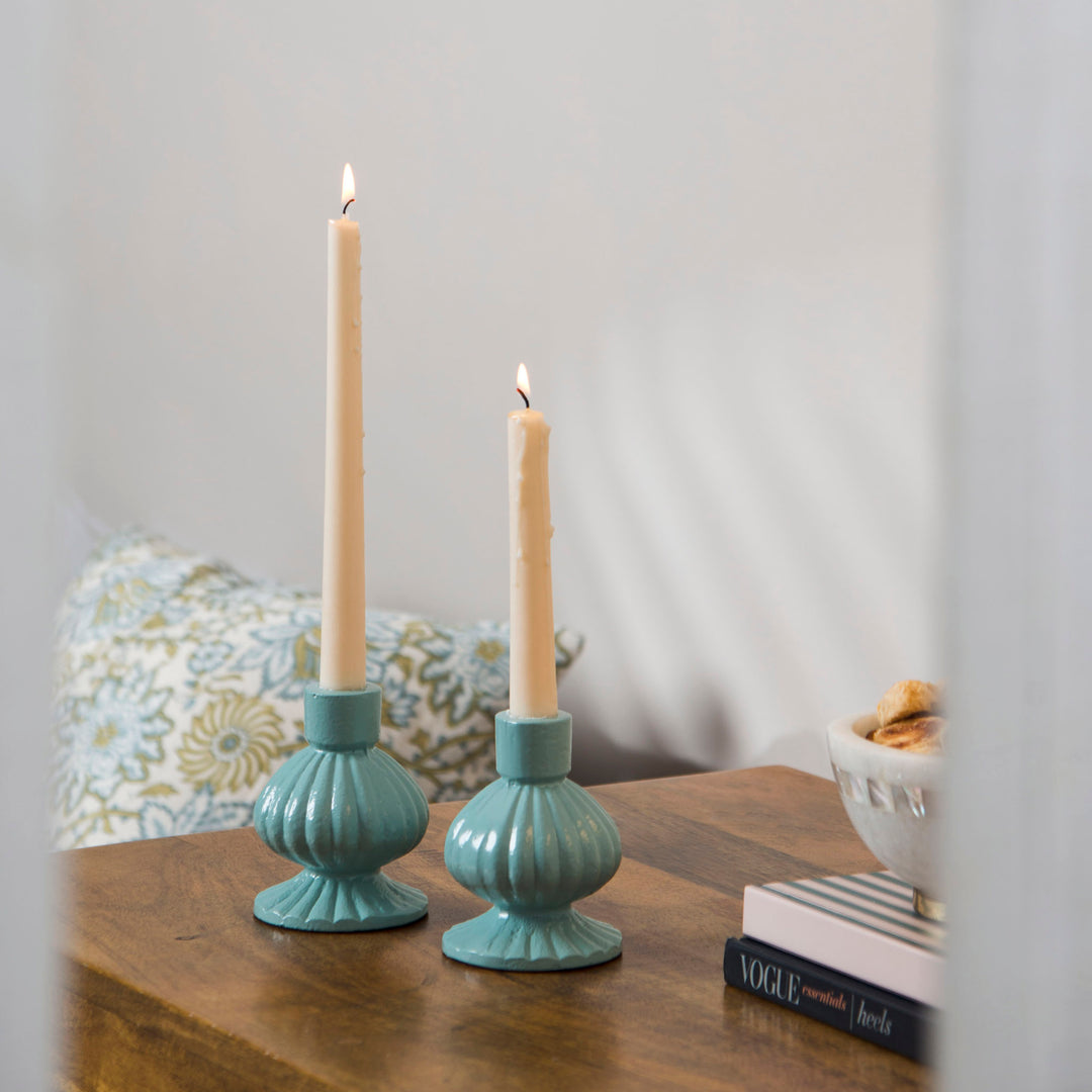 Sculpted Aluminum Sage Green Candlesticks