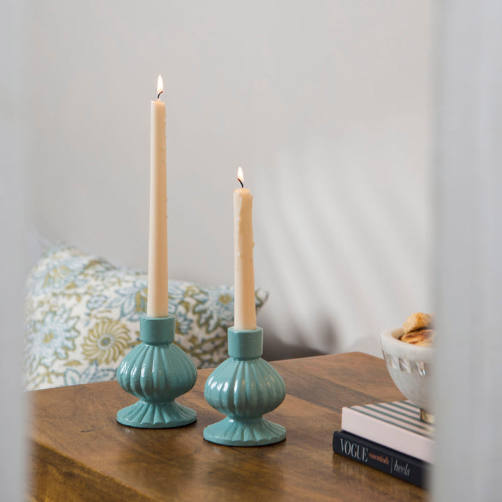 Sculpted Aluminum Sage Green Candlesticks