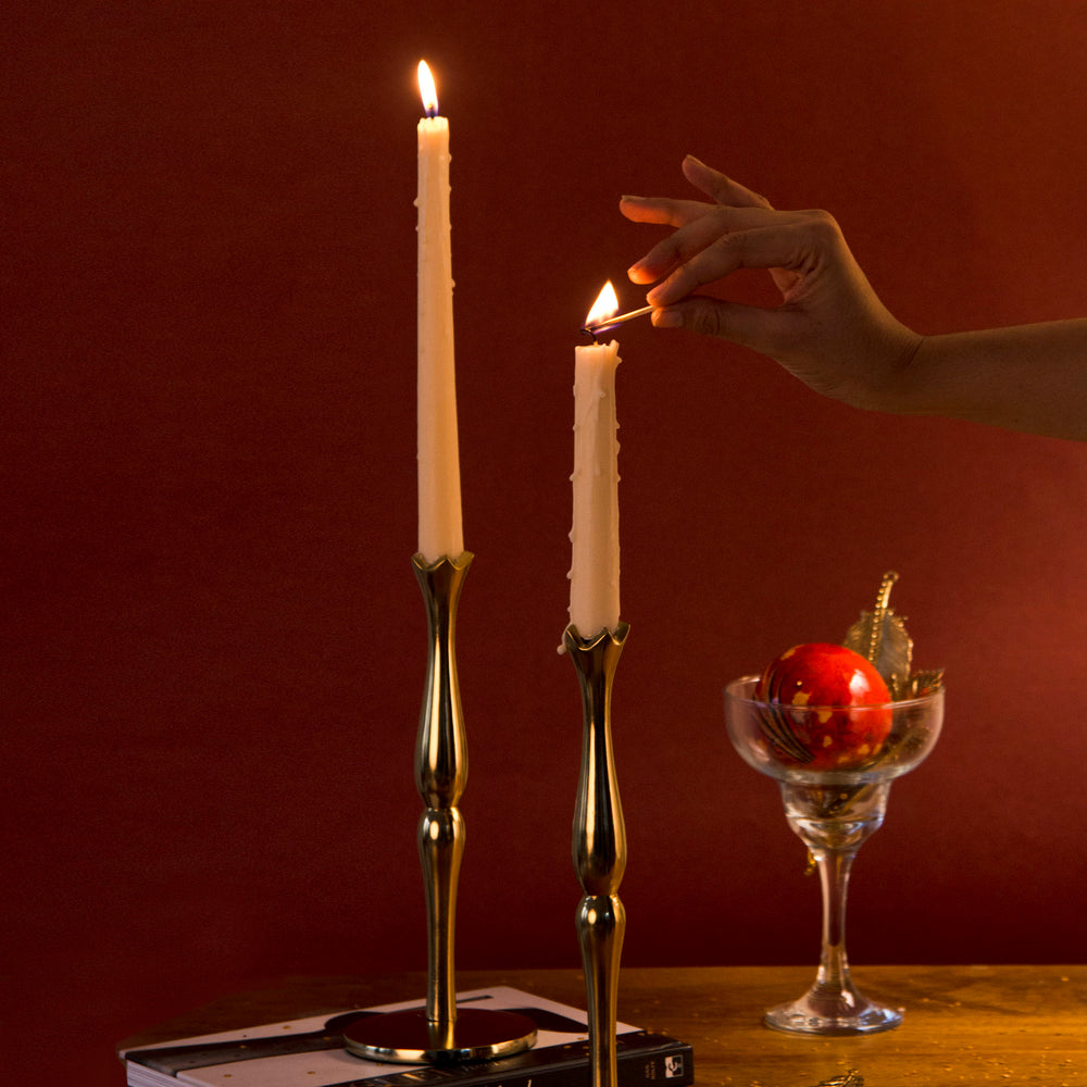 Mela Artisans Holiday Accents Brass Candlesticks, Set of 2 Gold-Toned Taper Holders.