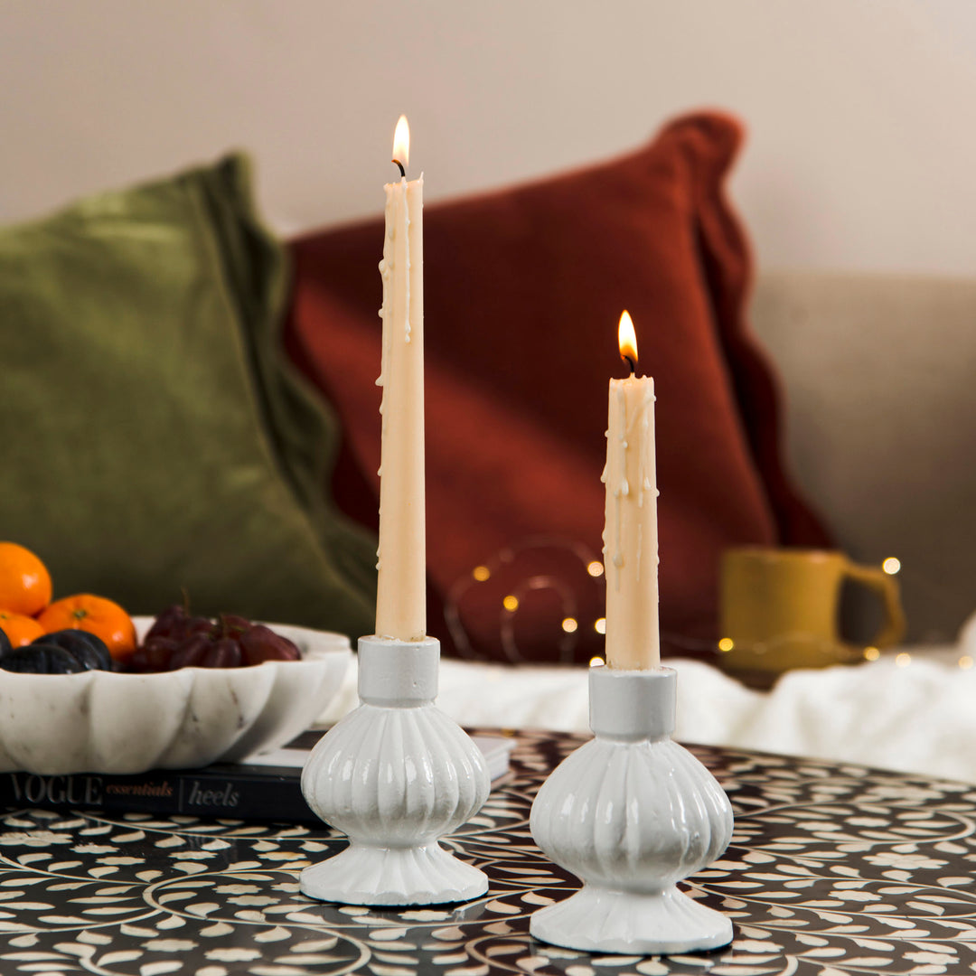 Sculpted Aluminum White Candlesticks