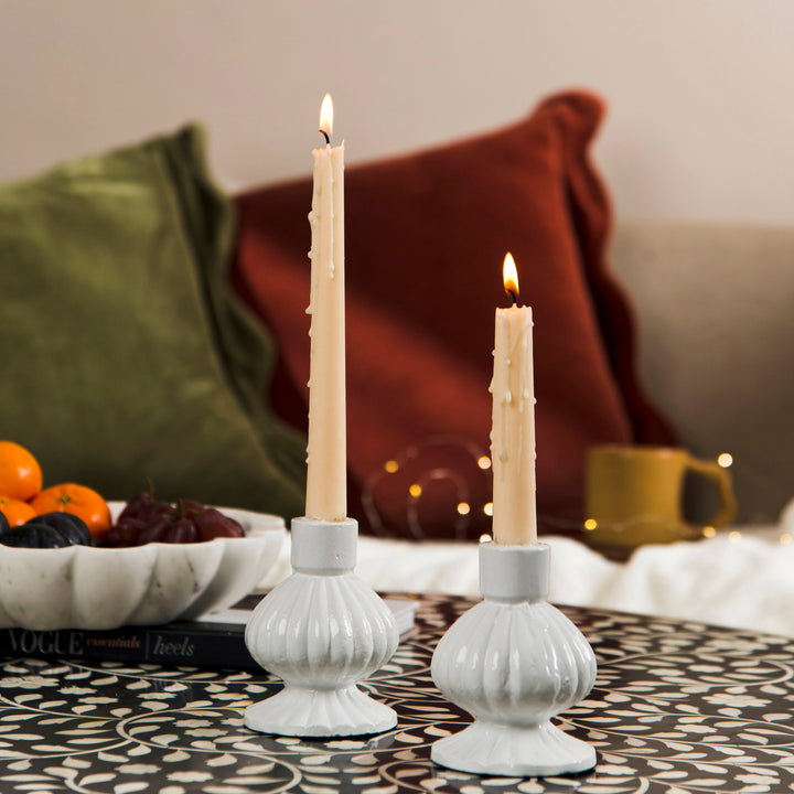 Sculpted Aluminum White Candlesticks
