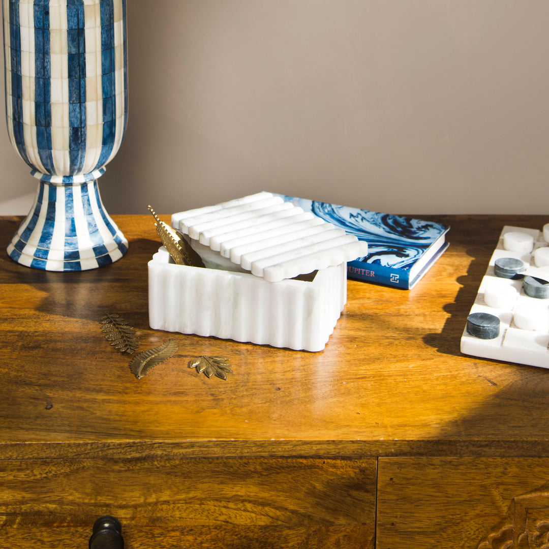 Sculpted Marble Box, Serene White