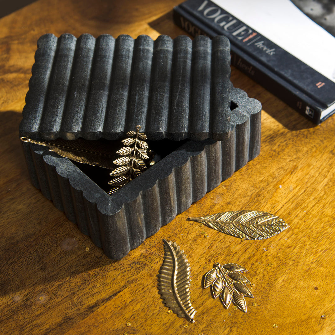Sculpted Marble Box, Midnight Black