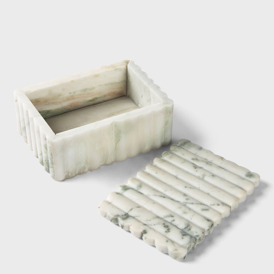 Sculpted Marble Box, Serene White