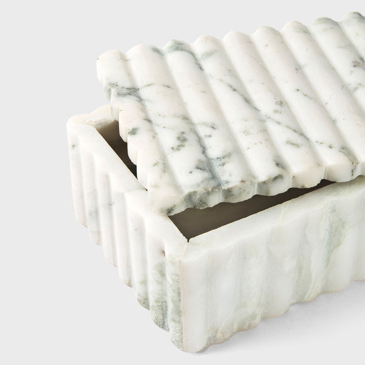 Sculpted Marble Box, Serene White