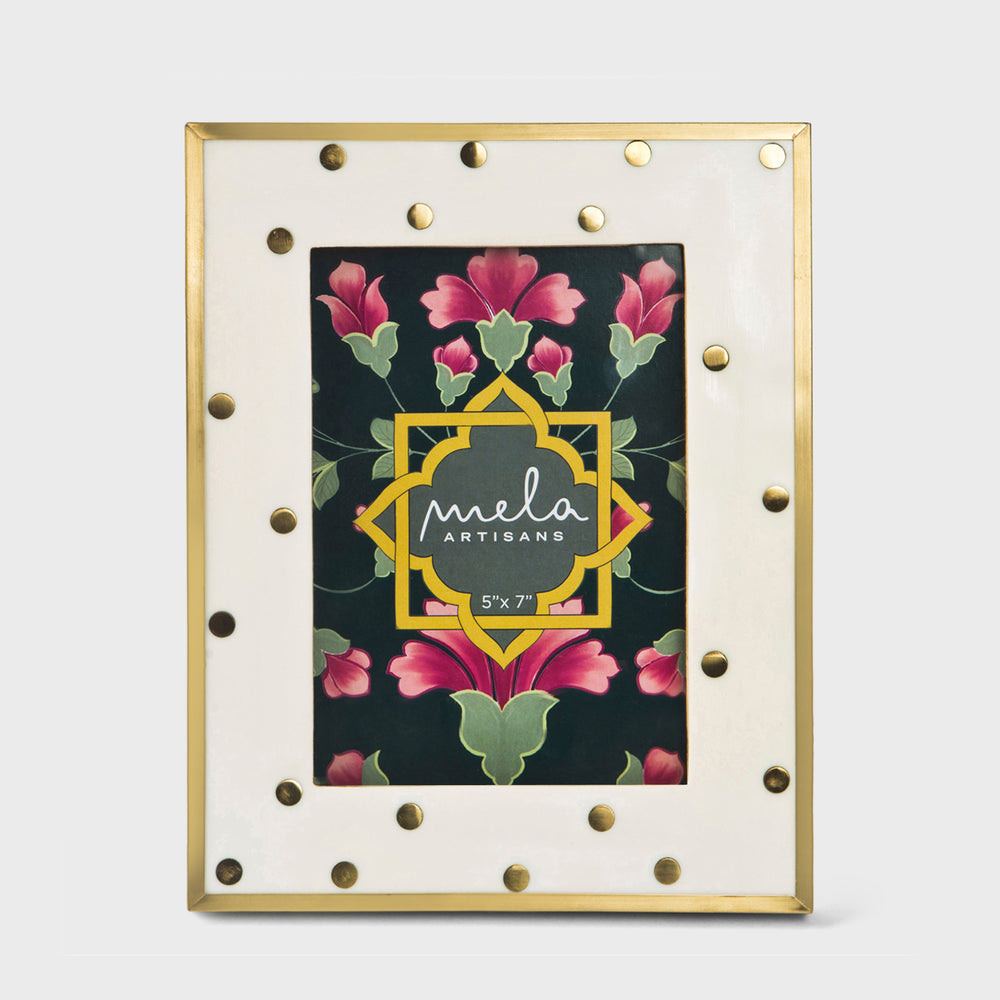 Ivory resin photo frame with brass inlay detailing