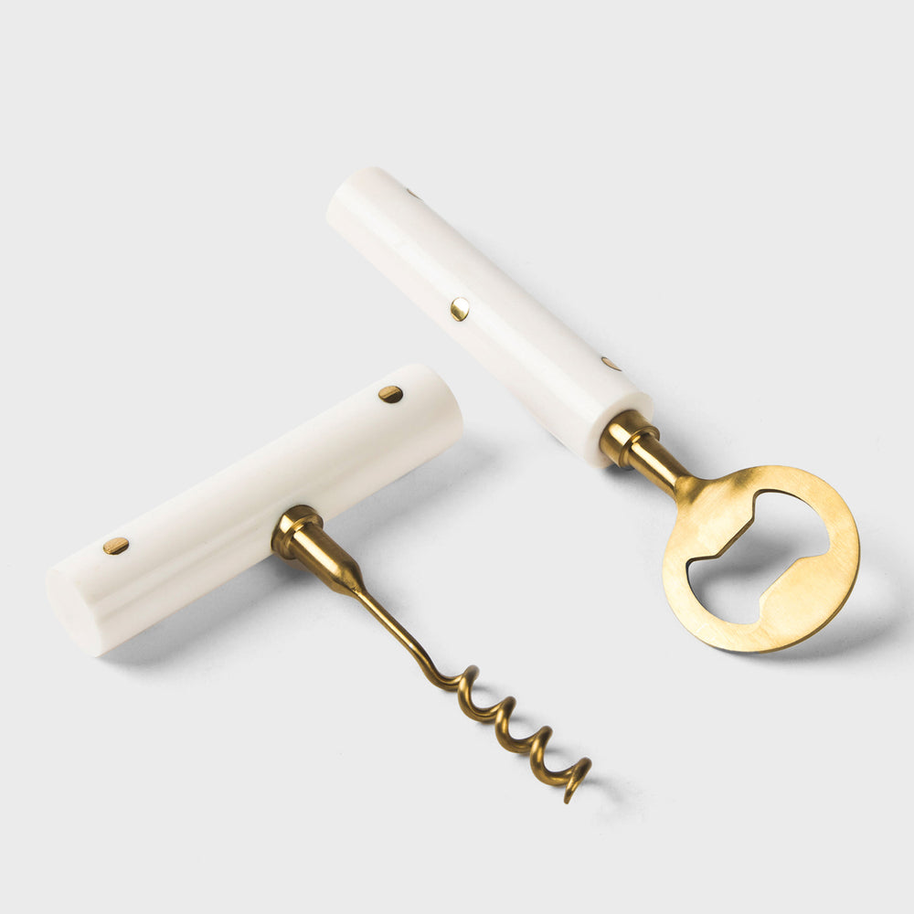 Sitara bar tool set with bottle opener and corkscrew in white finish