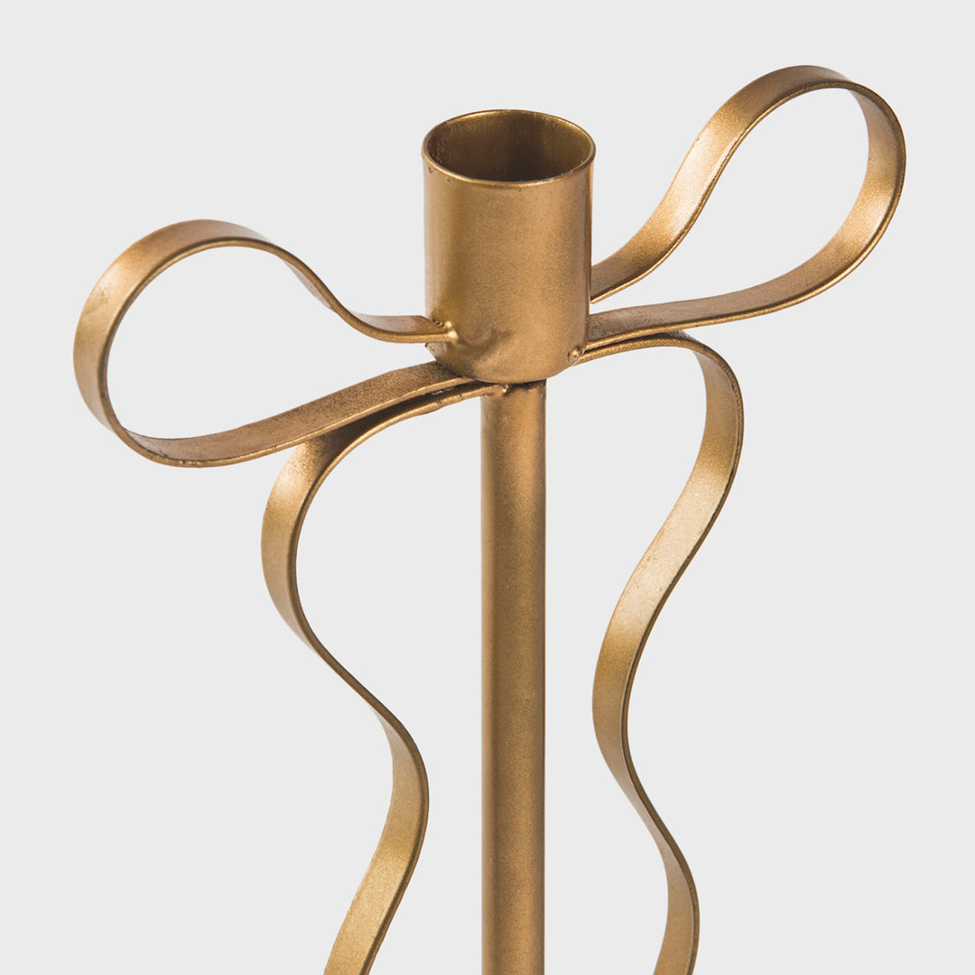 Gold Bow Tapered Candlesticks