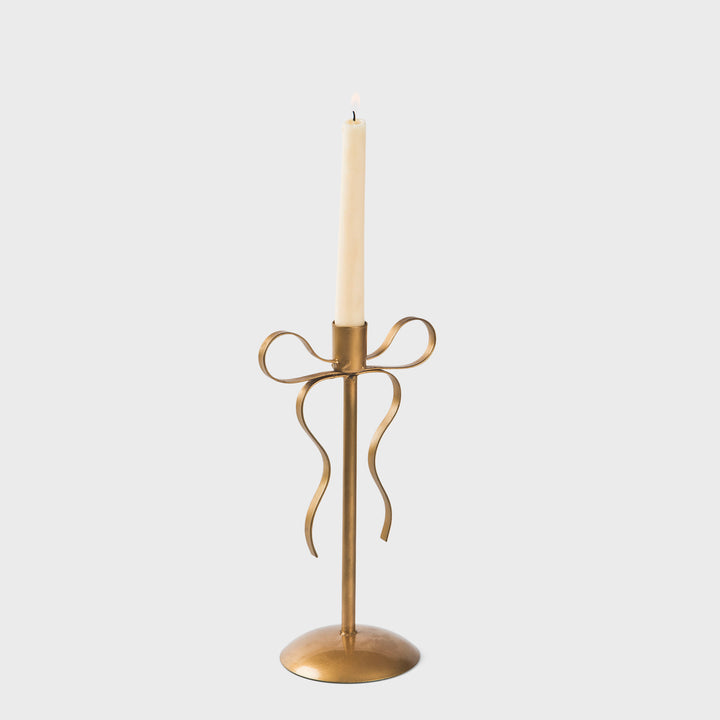 Gold Bow Tapered Candlesticks