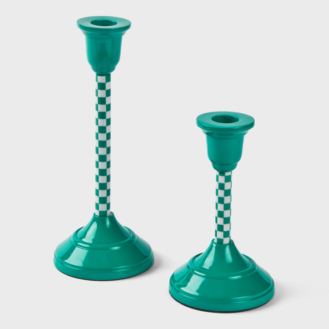 Jade Mint Checkered Candlesticks