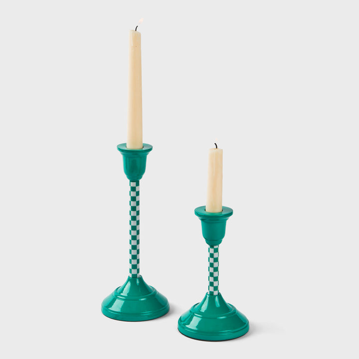Jade Mint Checkered Candlesticks