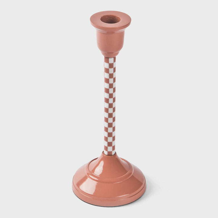 Dusty Pink Checkered Candlesticks