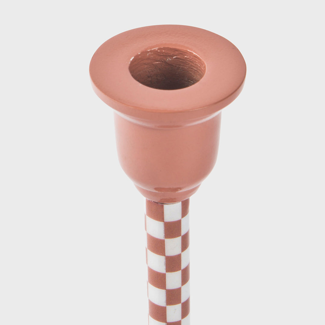 Dusty Pink Checkered Candlesticks