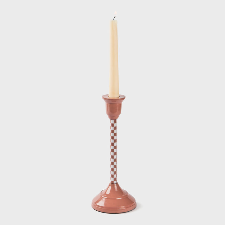 Dusty Pink Checkered Candlesticks