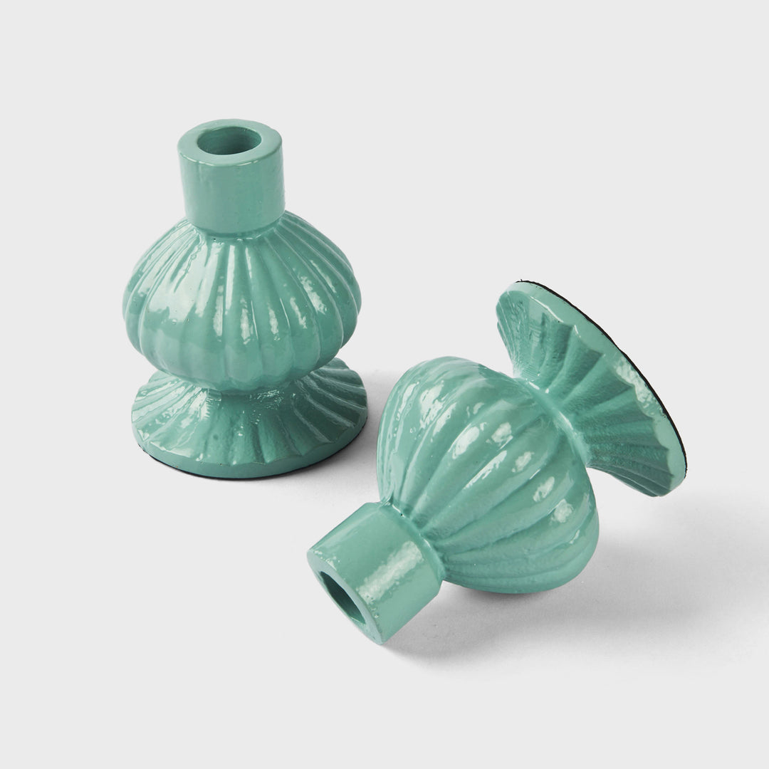 Sculpted Aluminum Sage Green Candlesticks