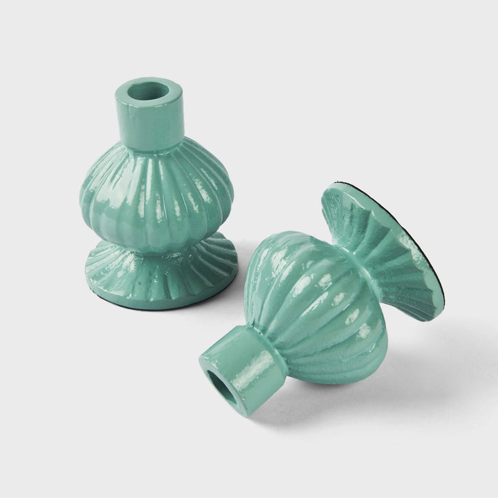 Sculpted Aluminum Sage Green Candlesticks