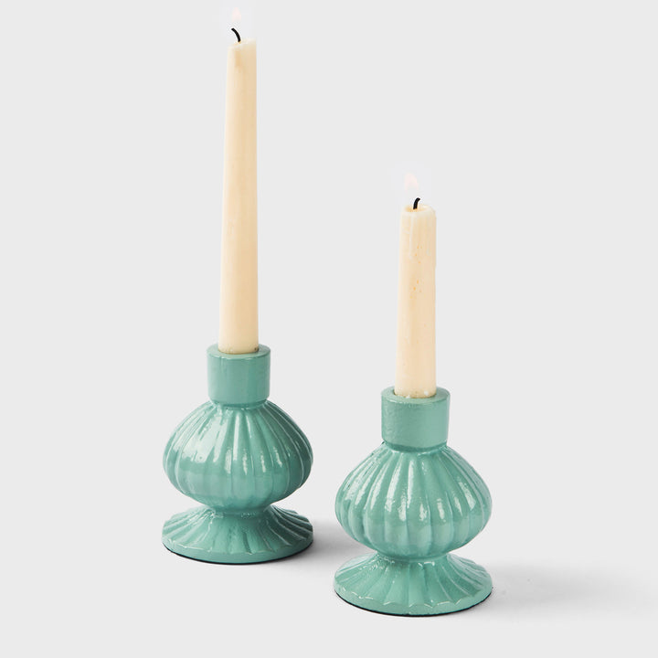 Sculpted Aluminum Sage Green Candlesticks