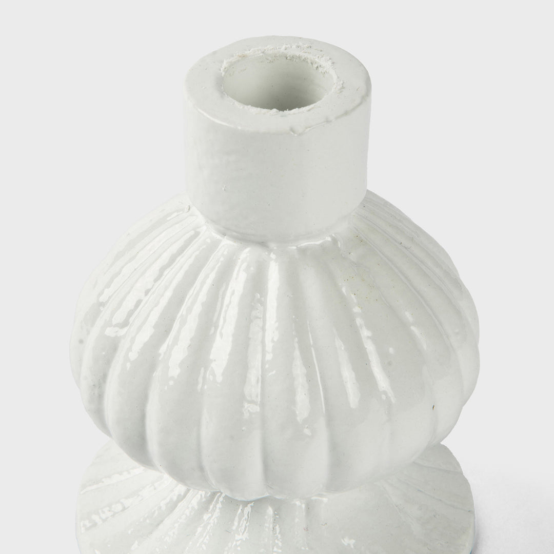 Sculpted Aluminum White Candlesticks