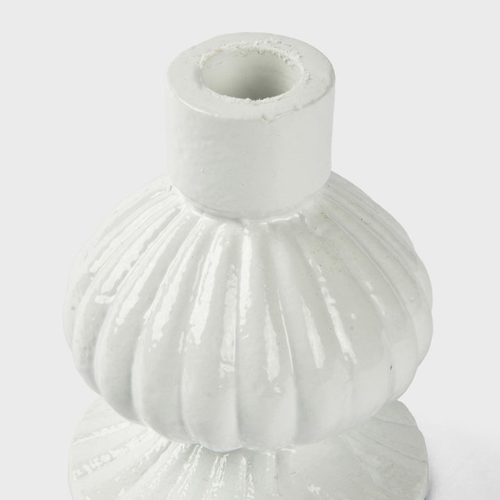 Sculpted Aluminum White Candlesticks