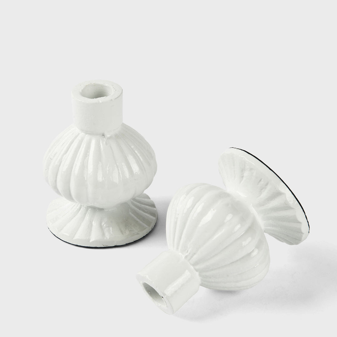 Sculpted Aluminum White Candlesticks