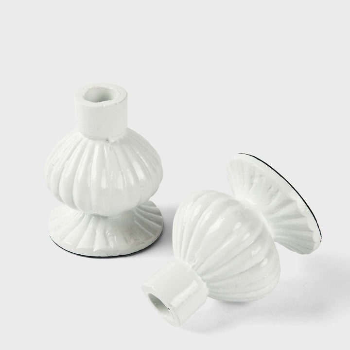 Sculpted Aluminum White Candlesticks