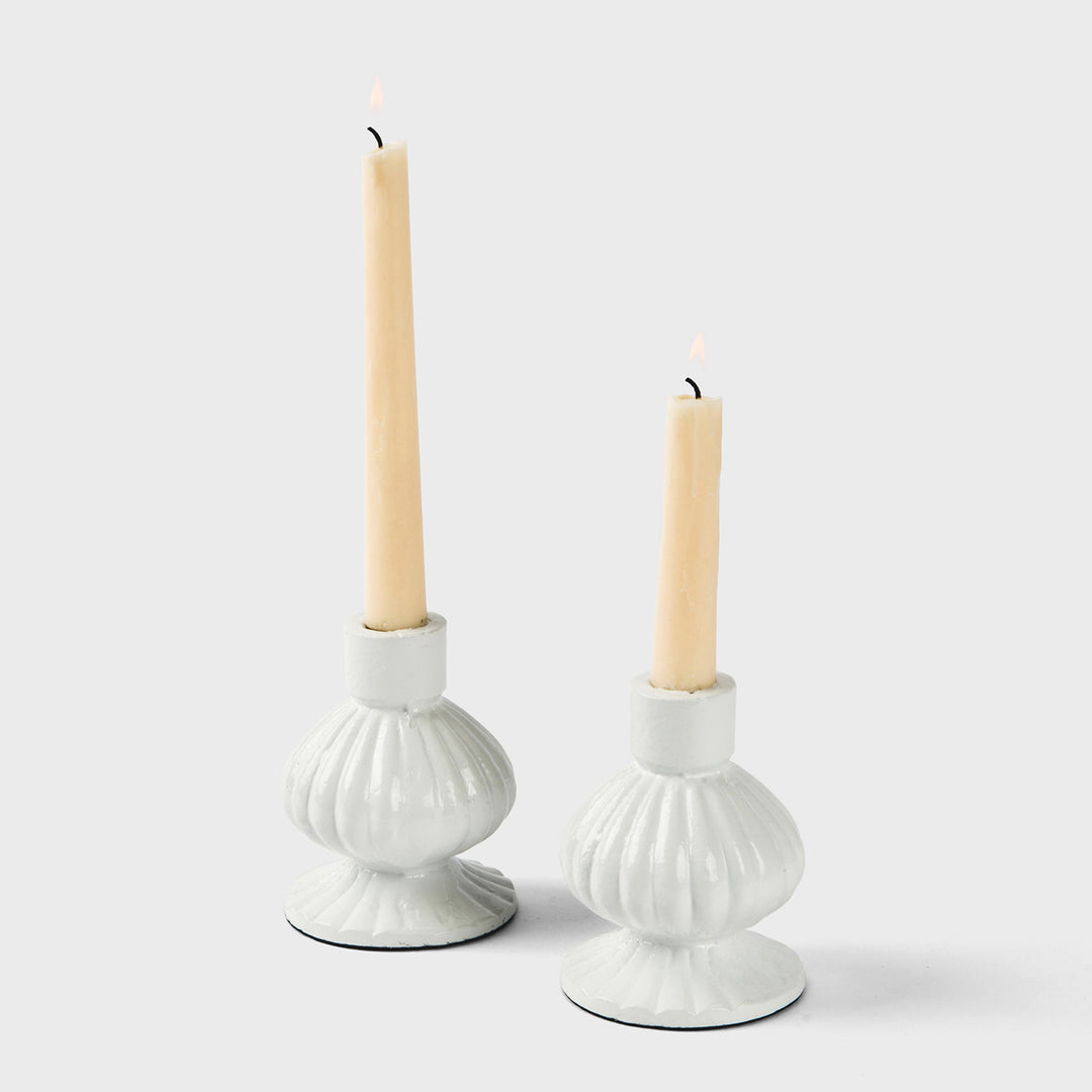 Sculpted Aluminum White Candlesticks