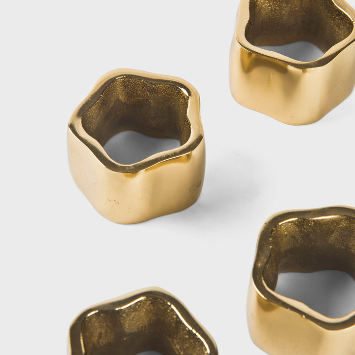 Gold Sculpted Handcrafted Napkin Ring Gift Box Set