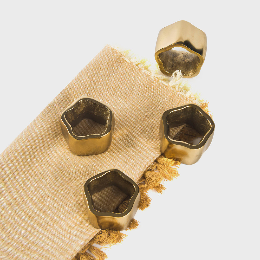 Gold Sculpted Handcrafted Napkin Ring Gift Box Set