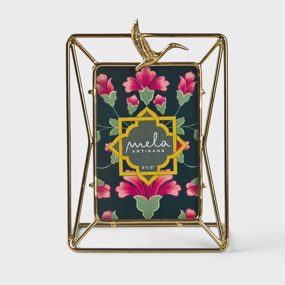 Gold metal photo frame with crane motif