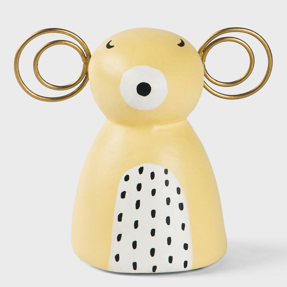 Ivory papier-mâché winter bear figurine with gold accents
