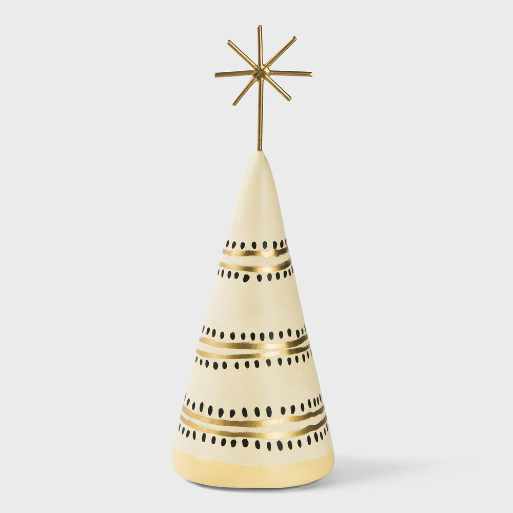 Ivory papier-mâché Christmas tree figurine with golden star