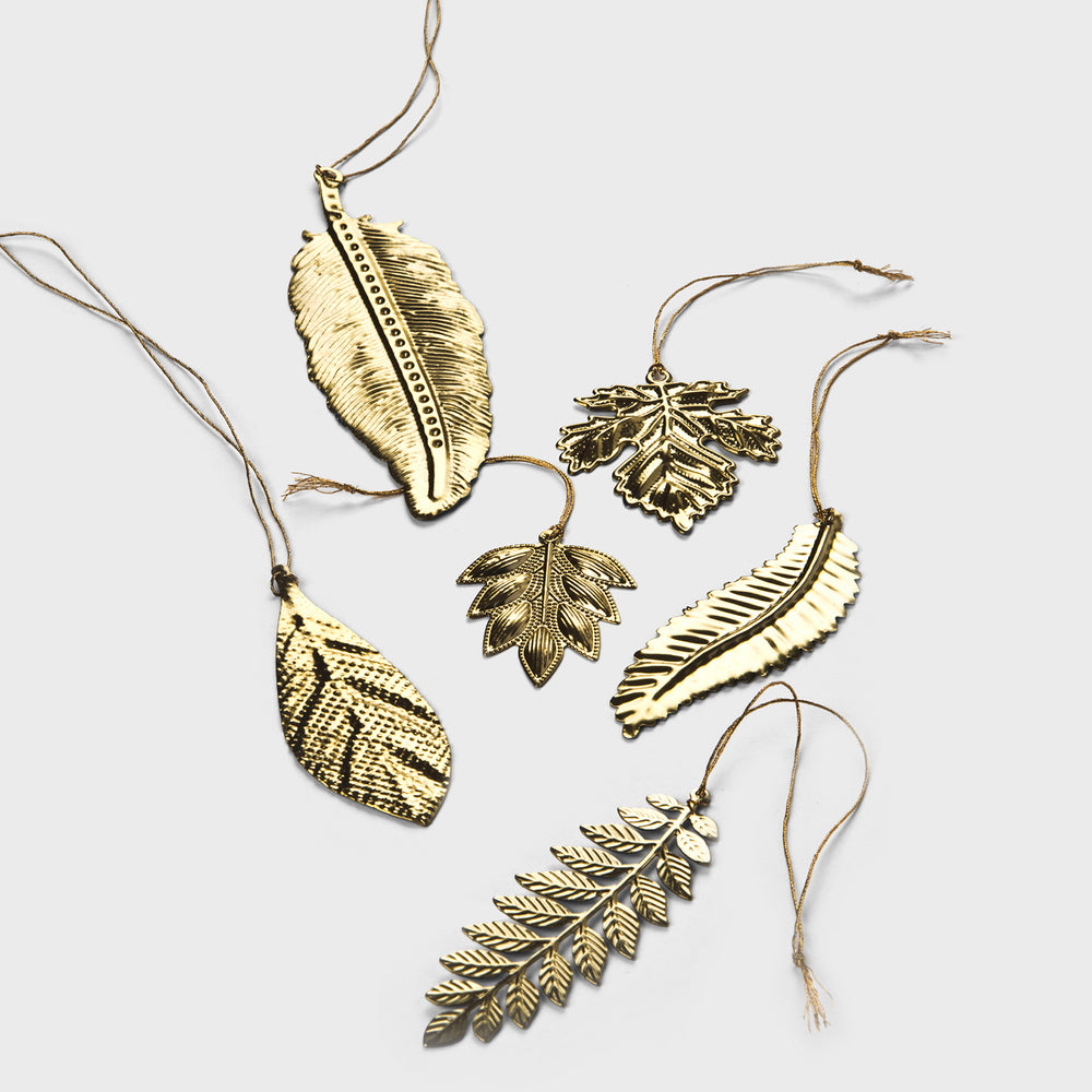Gold brass leaf ornament set of 6
