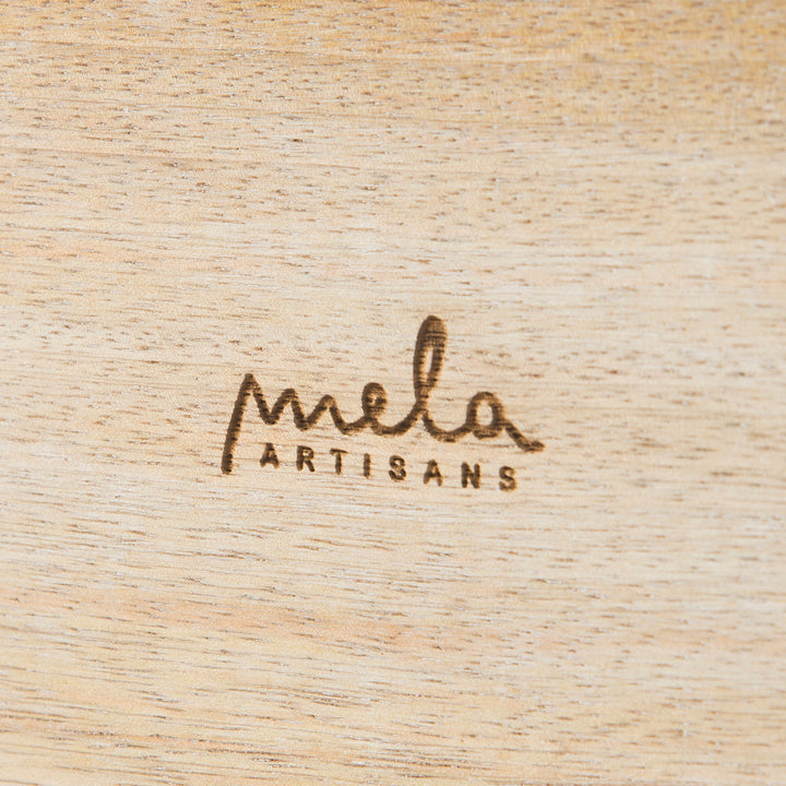 close-up of geometric trellis carving and whitewash finish on mango wood keepsake box