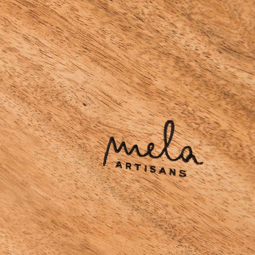 close-up of natural acacia wood grain and latch on handcrafted keepsake box

