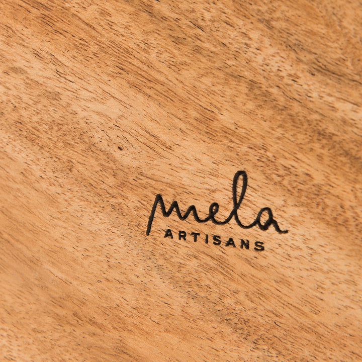 close-up of natural acacia wood grain and latch on handcrafted keepsake box
