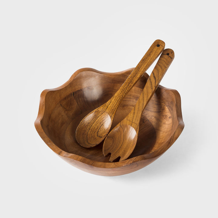 Acacia Wood Large Scalloped Bowl with Servers