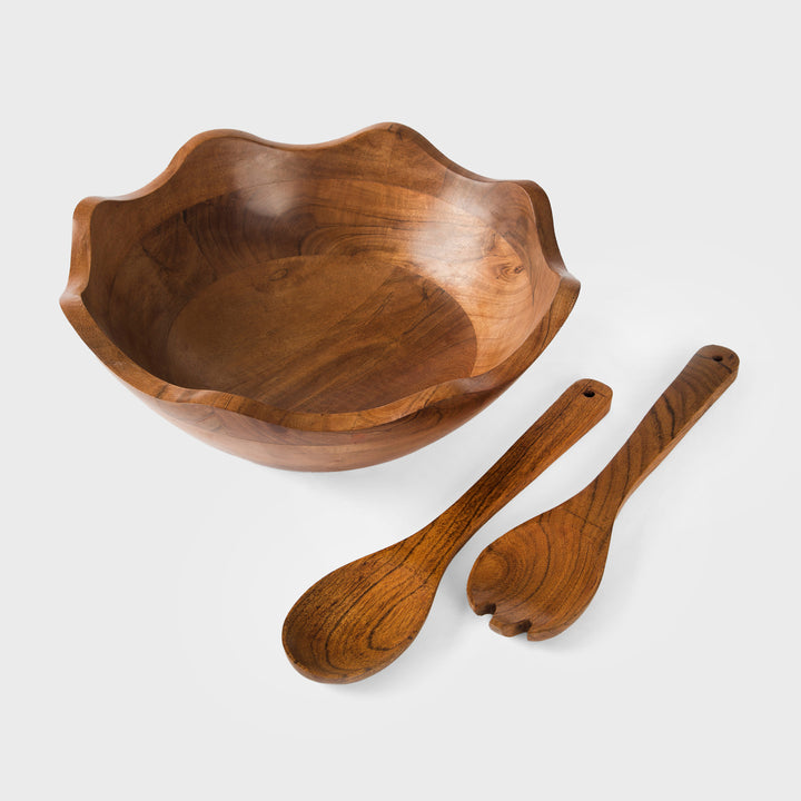 Acacia Wood Large Scalloped Bowl with Servers