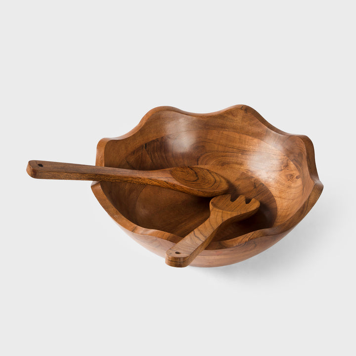 Acacia Wood Large Scalloped Bowl with Servers