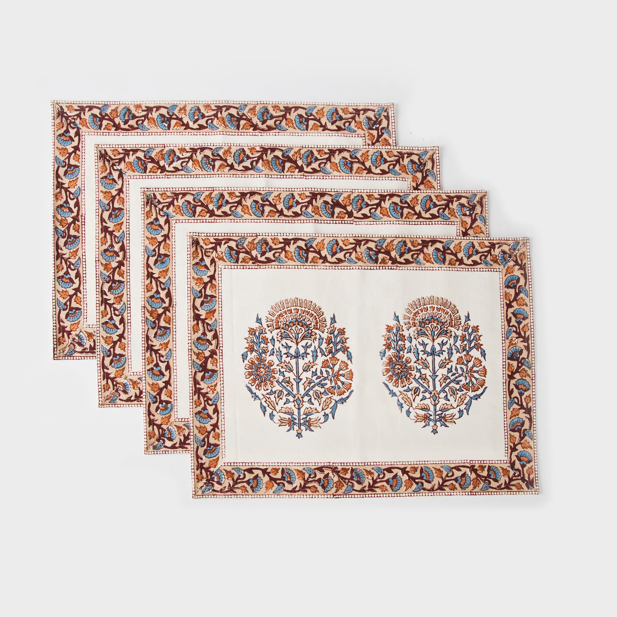 Pink Block Print Cotton Placemats Set | Mela Artisans