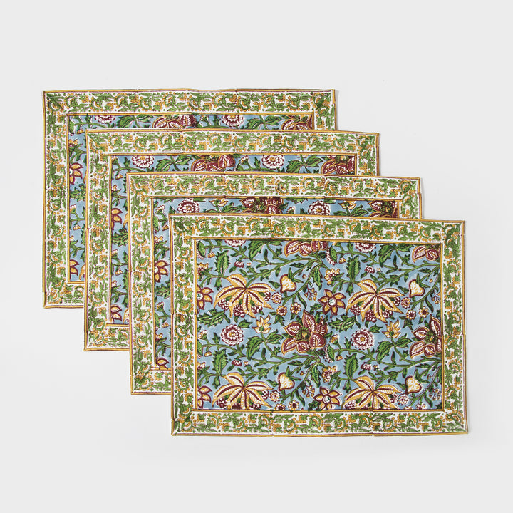 Florin Hand Block Printed Cotton Placemats Set of 4