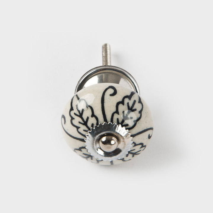 Set of 12 ceramic cabinet knobs with hand-painted leafy patterns from Chambal Gardens collection