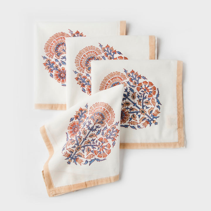 Saffra Hand Block Printed Cotton Cloth Napkins Set of 4