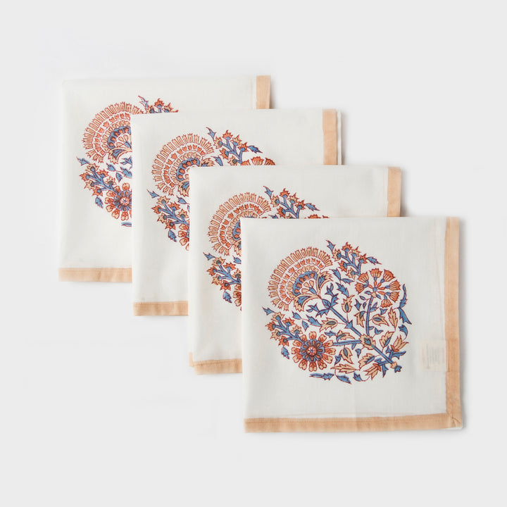 Saffra Hand Block Printed Cotton Cloth Napkins Set of 4