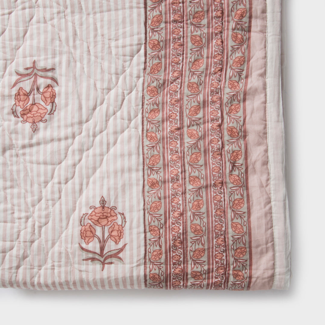 Blush Pink Close-up of Block print detailing and cotton fabric texture