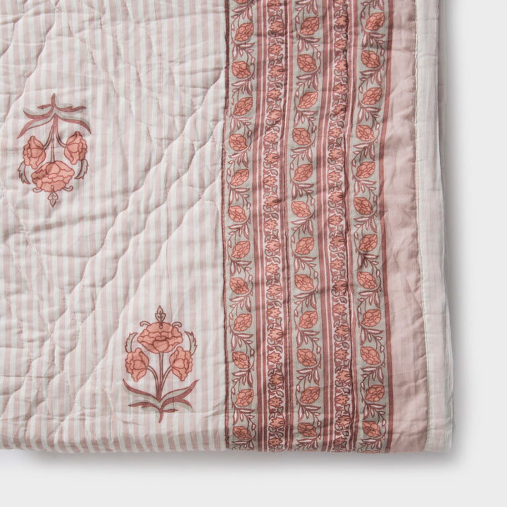 Blush Pink Close-up of Block print detailing and cotton fabric texture