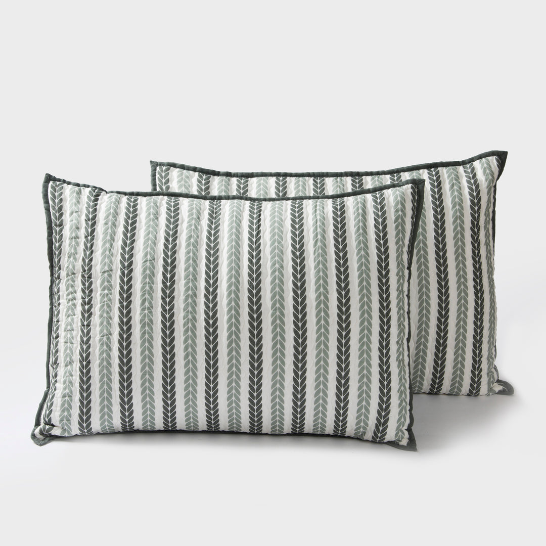 Lehar Leafy Striped Cotton Pillow Sham Set