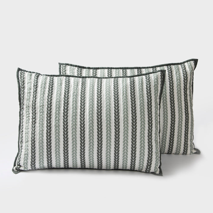 Lehar Leafy Striped Cotton Pillow Sham Set